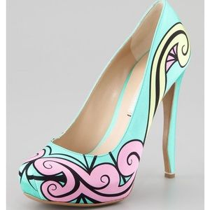 Nicholas Kirkwood Aqua Swirl Print Satin Pumps